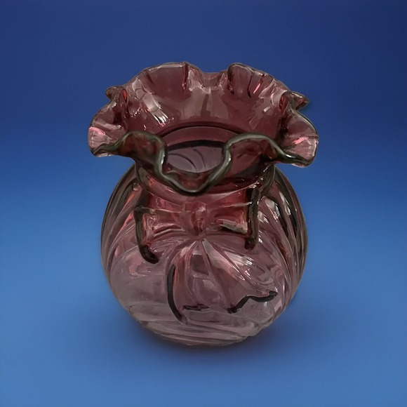 Fenton Art Glass Cranberry Country Caprice Drape Bow Vase Ruffle Fluted Edge - Picture 1 of 9
